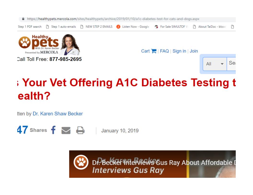 dr. becker podcast on baycom's a1c test for cats and dogs